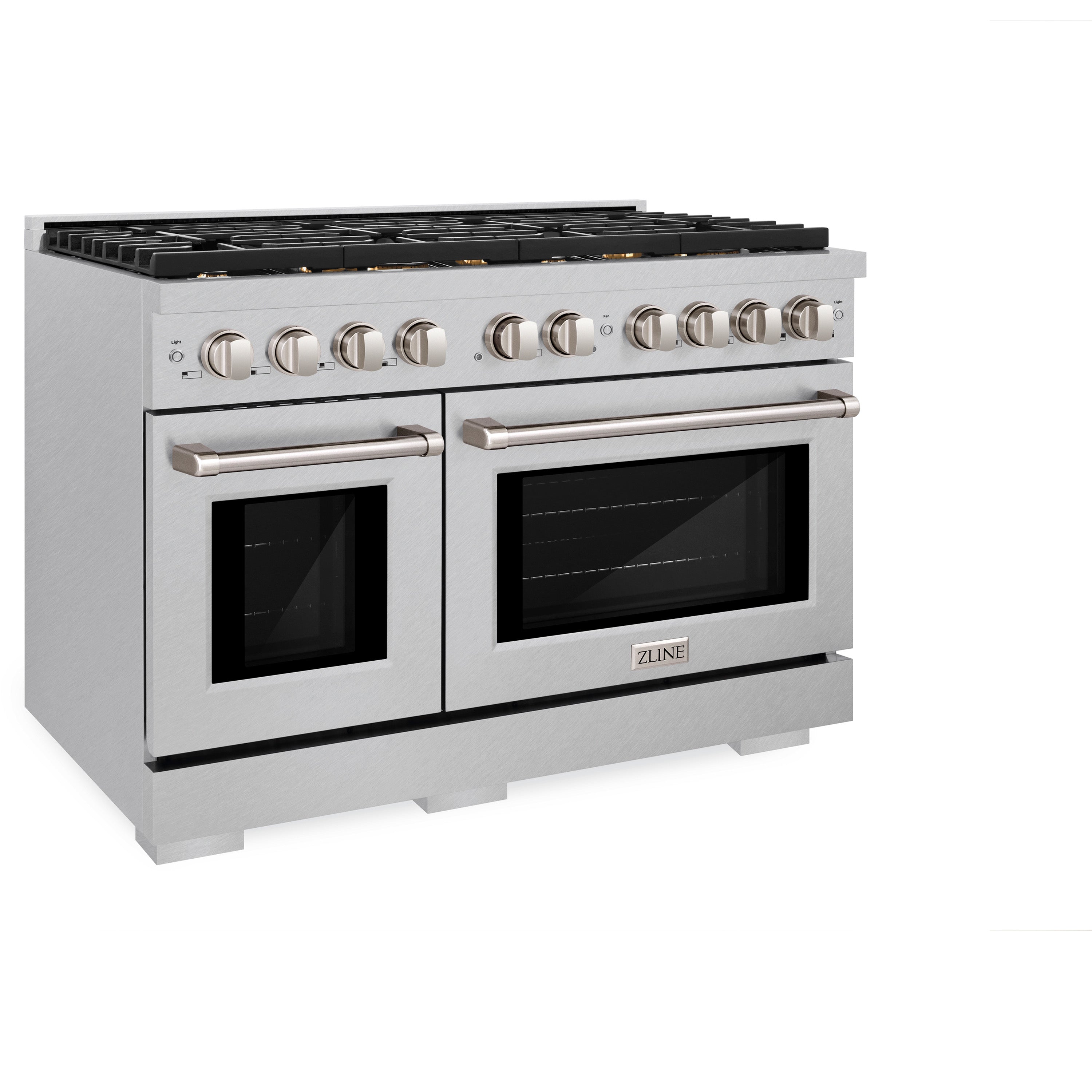 ZLINE 48 in. 6.7 cu. ft. Double Oven Gas Range in DuraSnow® Stainless Steel with 8 Brass Burners (SGRS-BR-48)