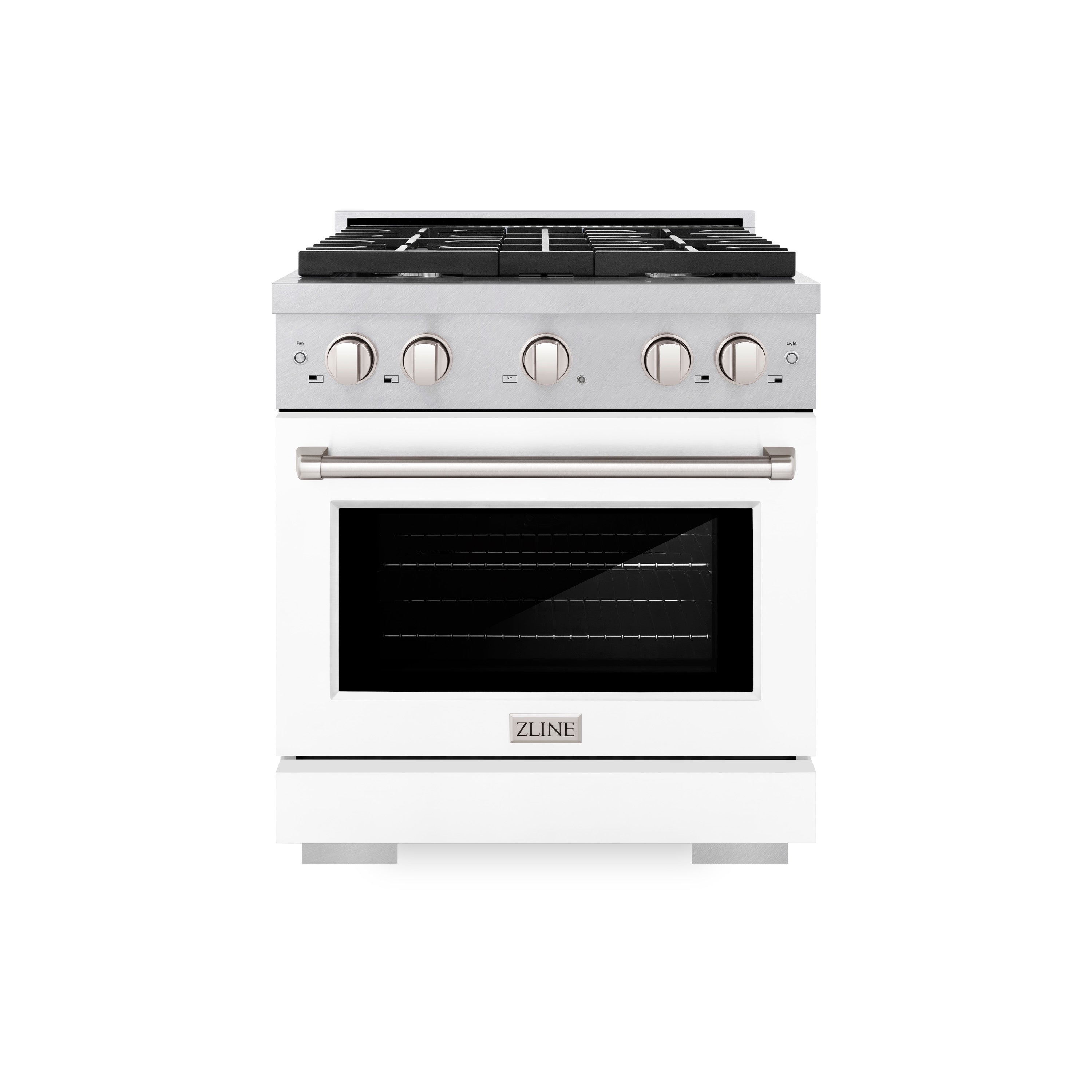 ZLINE 30 in. 4.2 cu. ft. 4 Burner Gas Range with Convection Gas Oven in DuraSnow® Stainless Steel with White Matte Door (SGRS-WM-30)