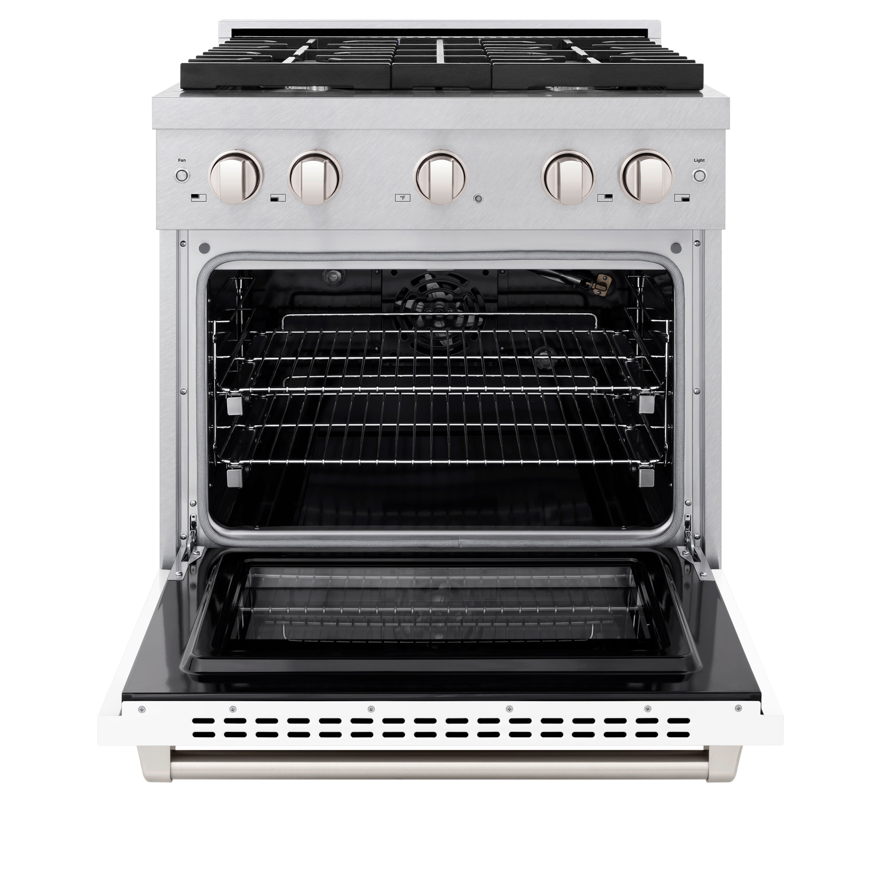 ZLINE 30 in. 4.2 cu. ft. 4 Burner Gas Range with Convection Gas Oven in DuraSnow® Stainless Steel with White Matte Door (SGRS-WM-30)