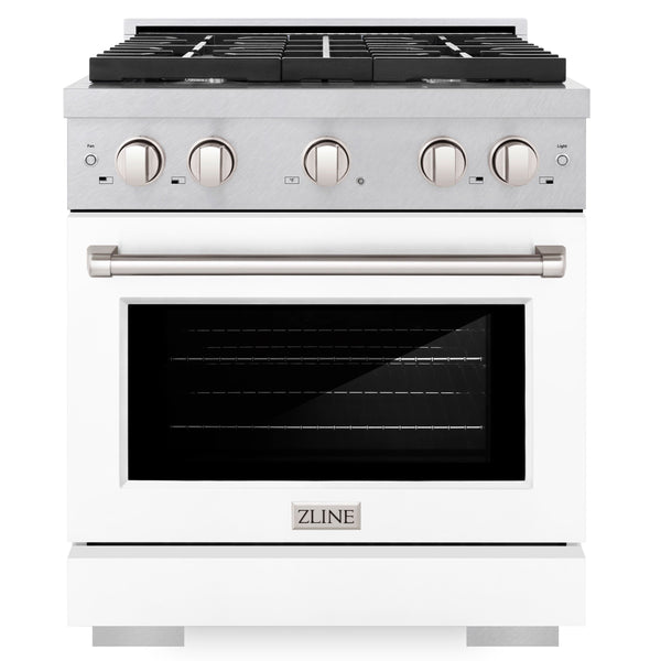 ZLINE 30 in. 4.2 cu. ft. 4 Burner Gas Range with Convection Gas Oven in DuraSnow® Stainless Steel with White Matte Door (SGRS-WM-30)