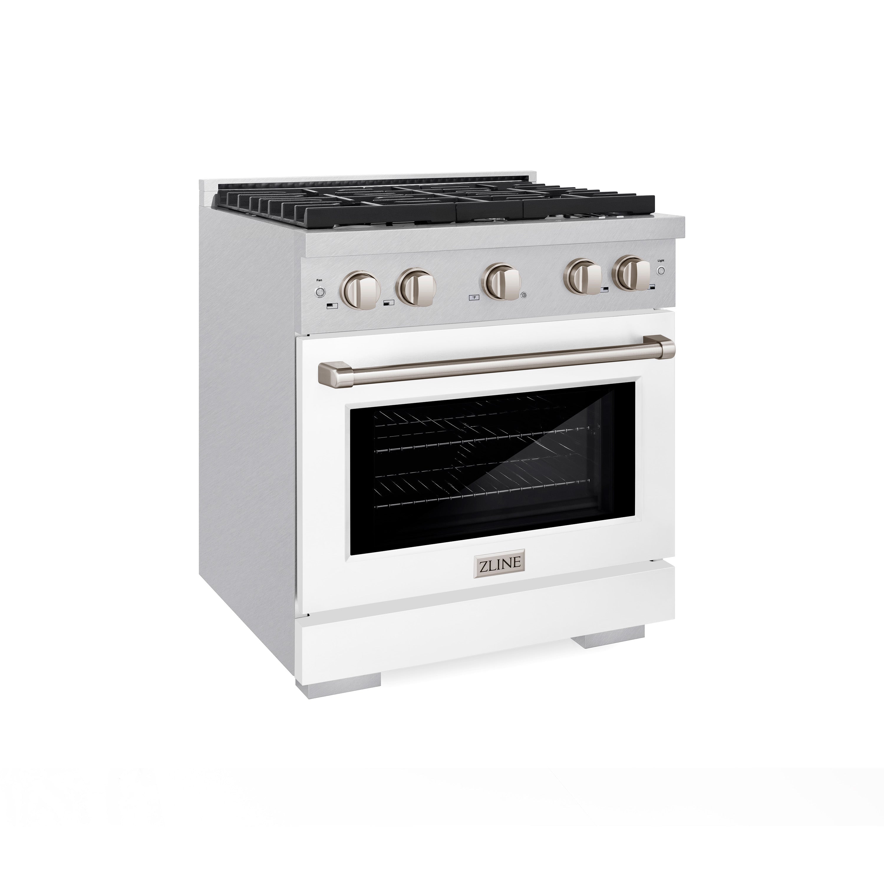 ZLINE 30 in. 4.2 cu. ft. 4 Burner Gas Range with Convection Gas Oven in DuraSnow® Stainless Steel with White Matte Door (SGRS-WM-30)