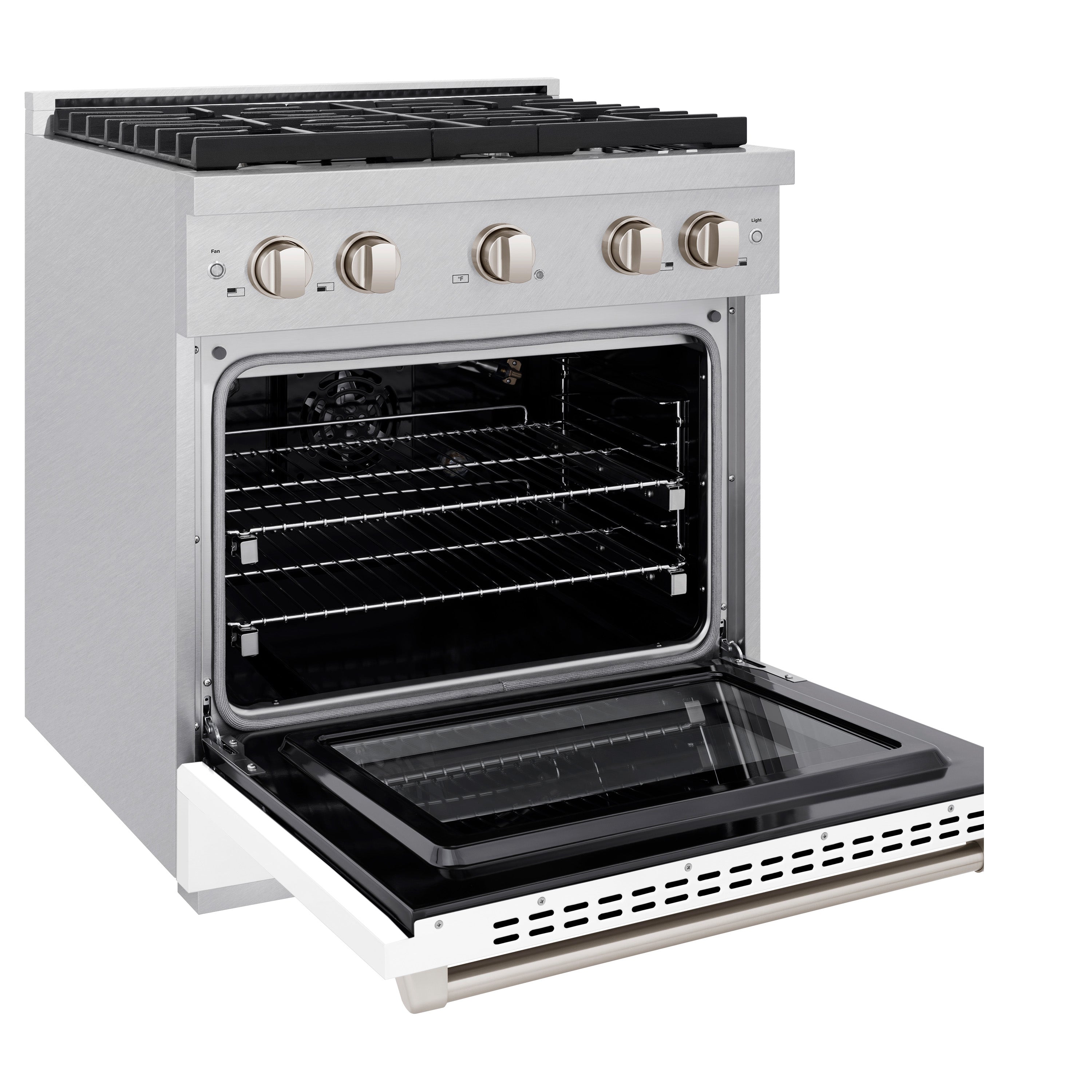 ZLINE 30 in. 4.2 cu. ft. 4 Burner Gas Range with Convection Gas Oven in DuraSnow® Stainless Steel with White Matte Door (SGRS-WM-30)