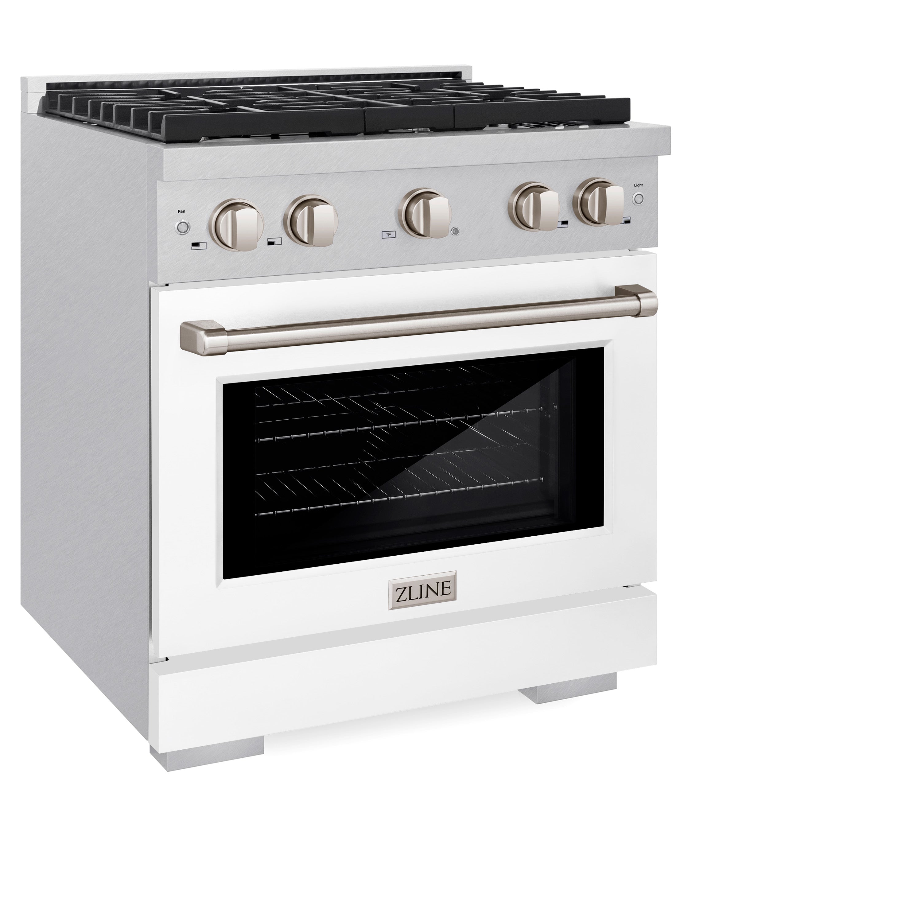 ZLINE 30 in. 4.2 cu. ft. 4 Burner Gas Range with Convection Gas Oven in DuraSnow® Stainless Steel with White Matte Door (SGRS-WM-30)