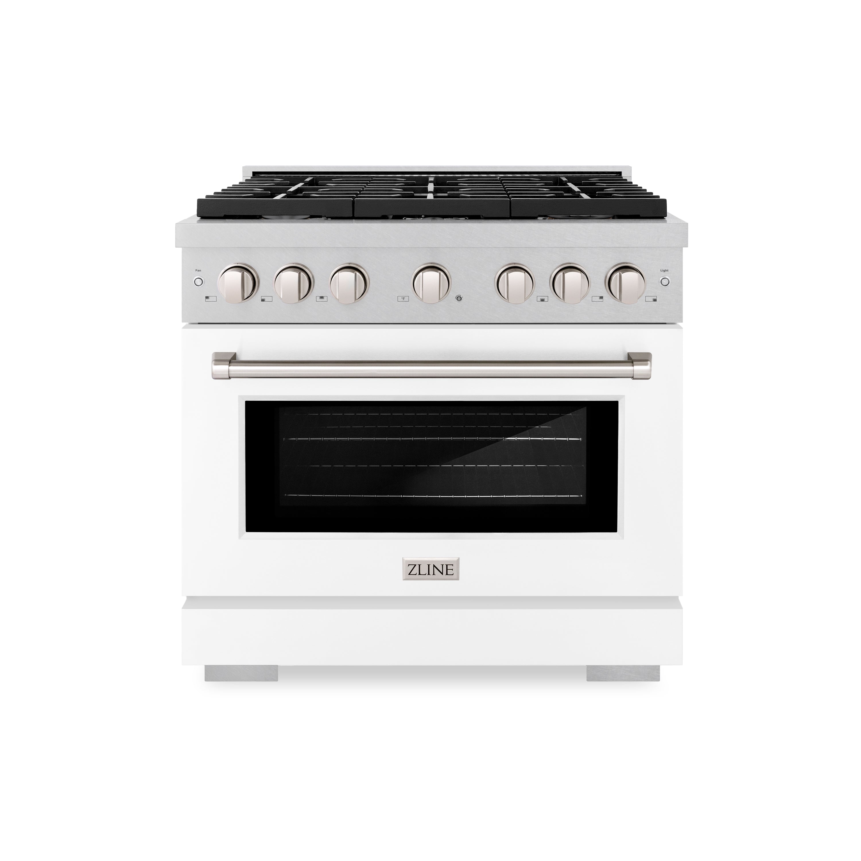 ZLINE 36 in. 5.2 cu. ft. 6 Burner Gas Range with Convection Gas Oven in DuraSnow® Stainless Steel with White Matte Door (SGRS-WM-36)