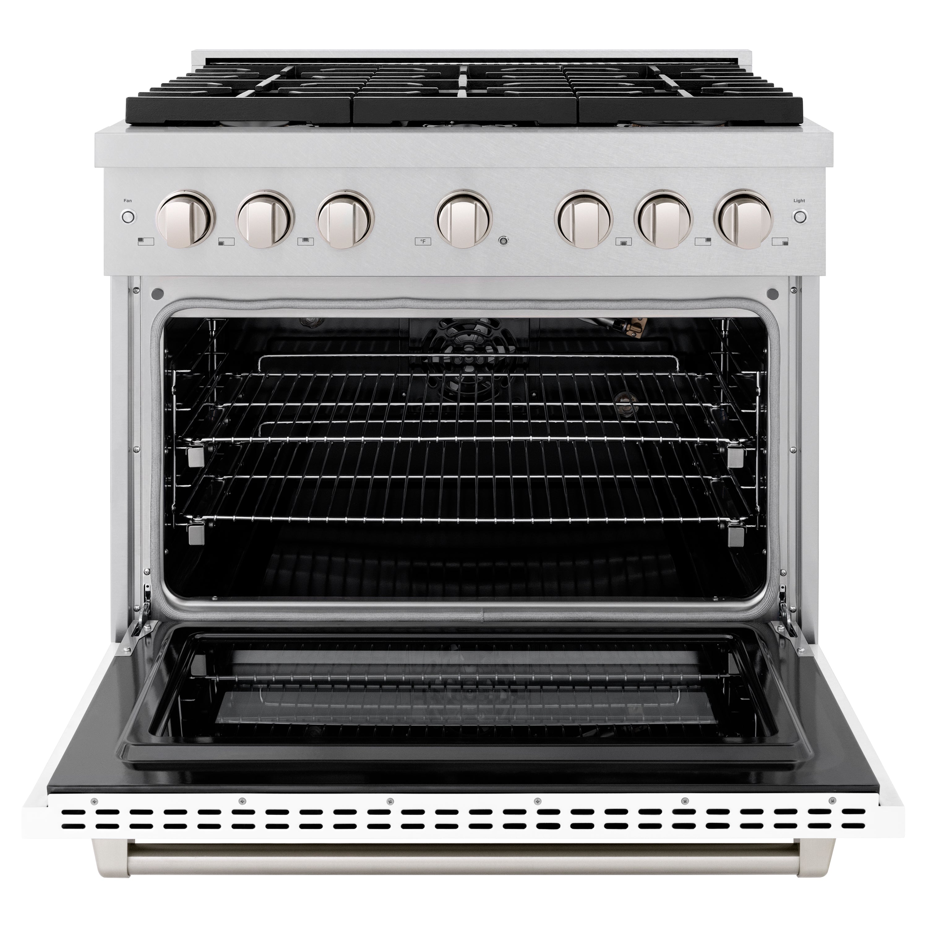 ZLINE 36 in. 5.2 cu. ft. 6 Burner Gas Range with Convection Gas Oven in DuraSnow® Stainless Steel with White Matte Door (SGRS-WM-36)