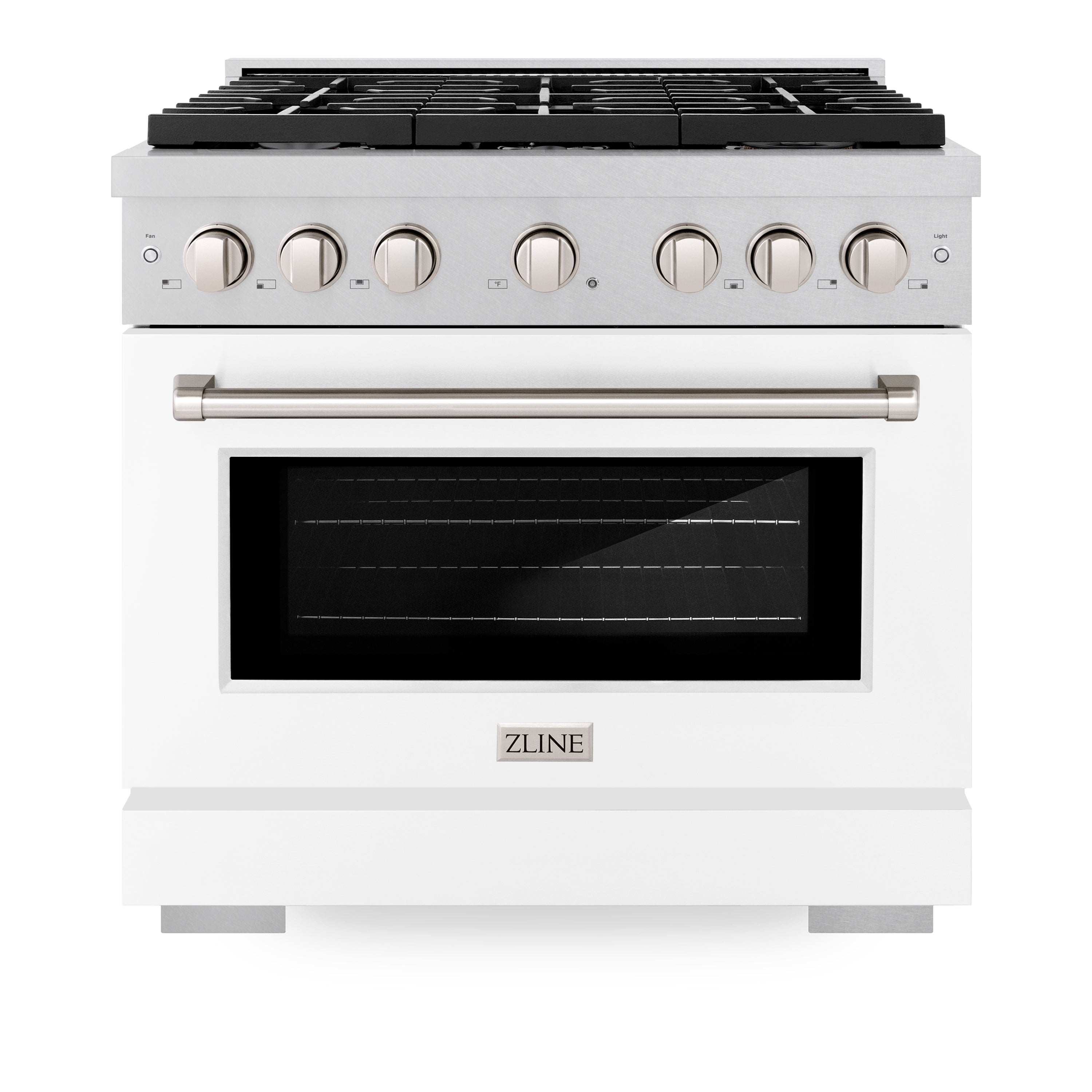 ZLINE 36 in. 5.2 cu. ft. 6 Burner Gas Range with Convection Gas Oven in DuraSnow® Stainless Steel with White Matte Door (SGRS-WM-36)