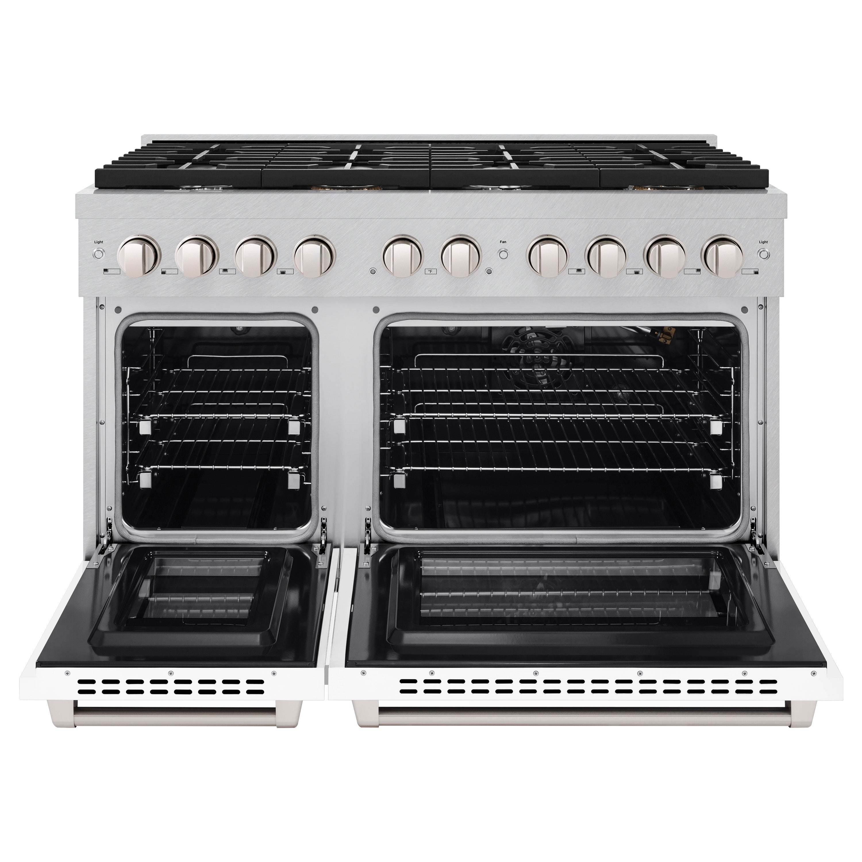 ZLINE 48 in. 6.7 cu. ft. 8 Burner Double Oven Gas Range in DuraSnow® Stainless Steel with White Matte Doors (SGRS-WM-48)