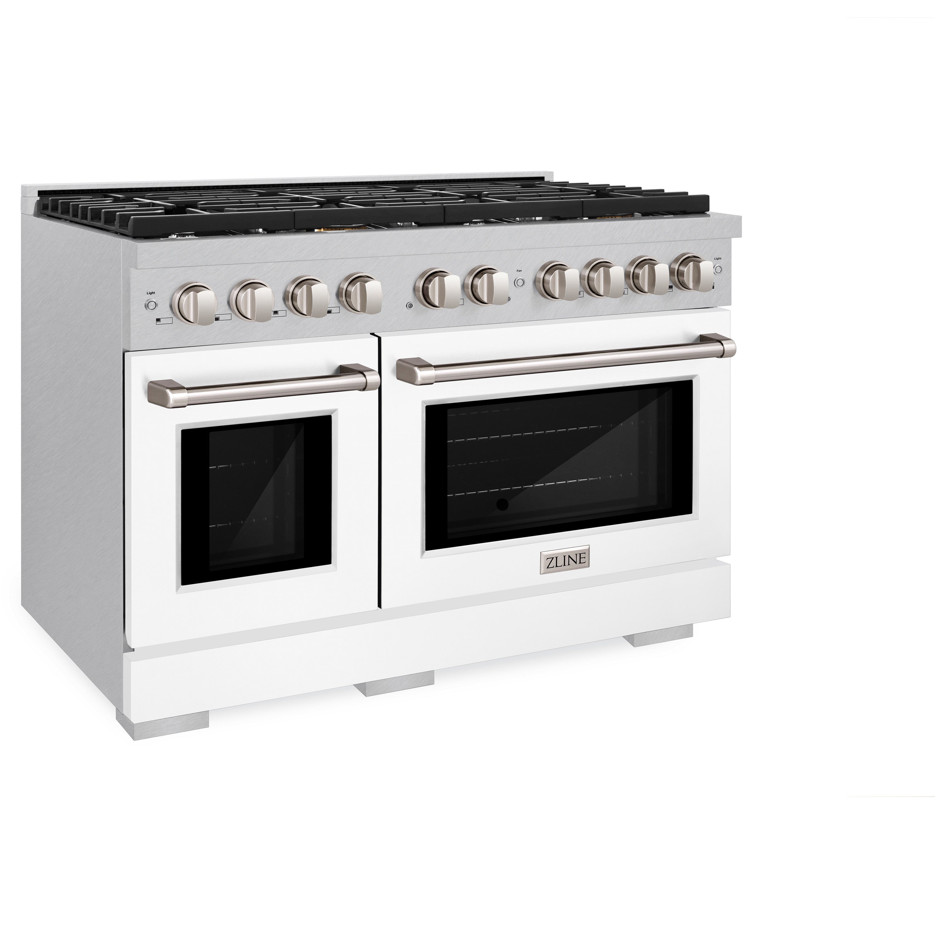 ZLINE 48 in. 6.7 cu. ft. 8 Burner Double Oven Gas Range in DuraSnow® Stainless Steel with White Matte Doors (SGRS-WM-48)