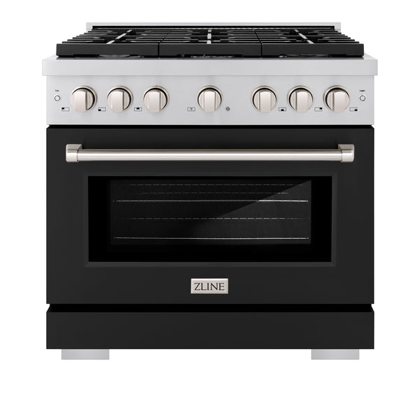 ZLINE 36 in. 5.2 cu. ft. Paramount Dual Fuel Range with 6 Burner Gas Cooktop and Electric Convection Oven in Stainless Steel with Black Matte Door (SDR-BLM-36)