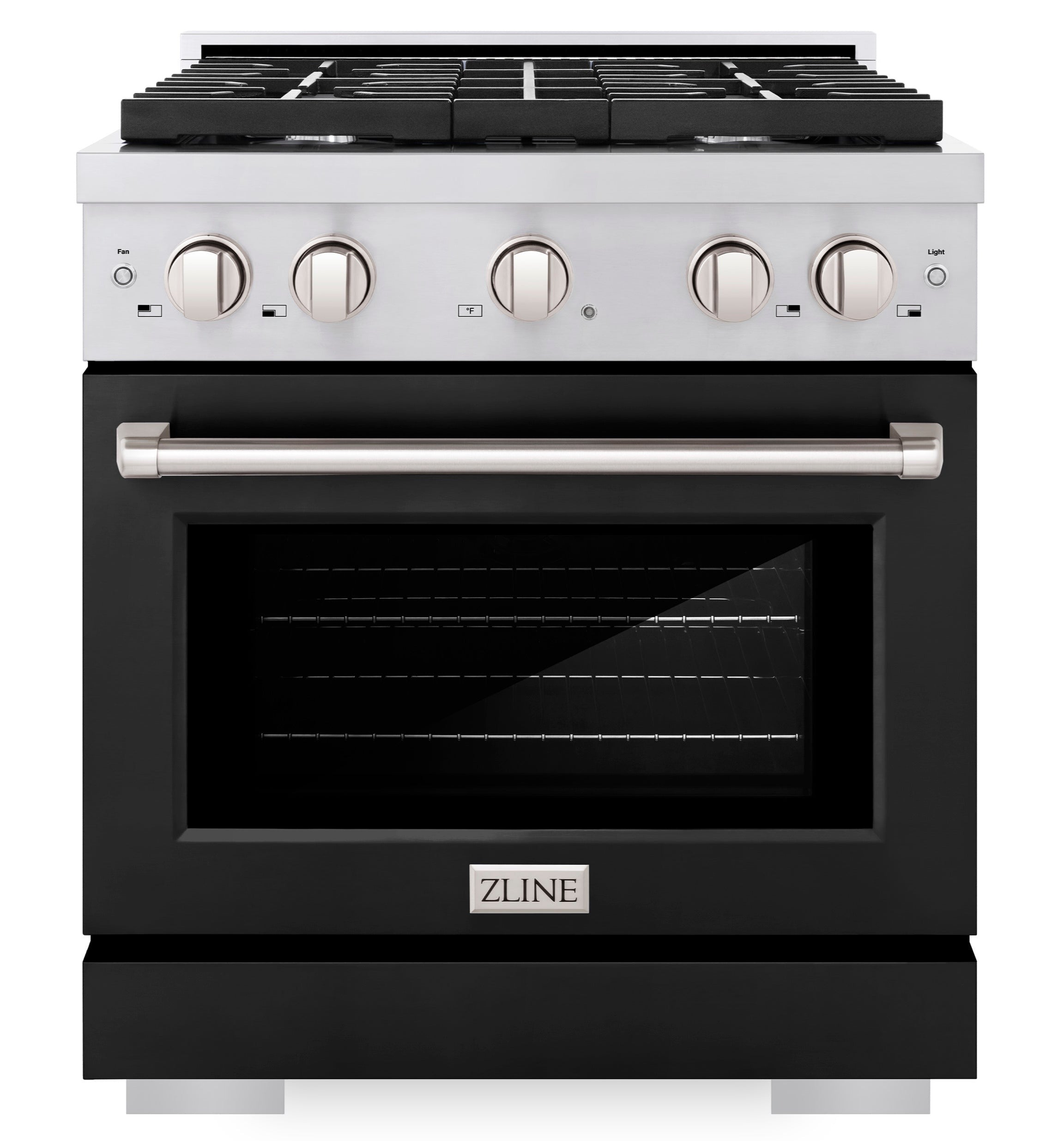 ZLINE 30 in. 4.2 cu. ft. 4 Burner Gas Range with Convection Gas Oven in Stainless Steel with Black Matte Door (SGR-BLM-30)