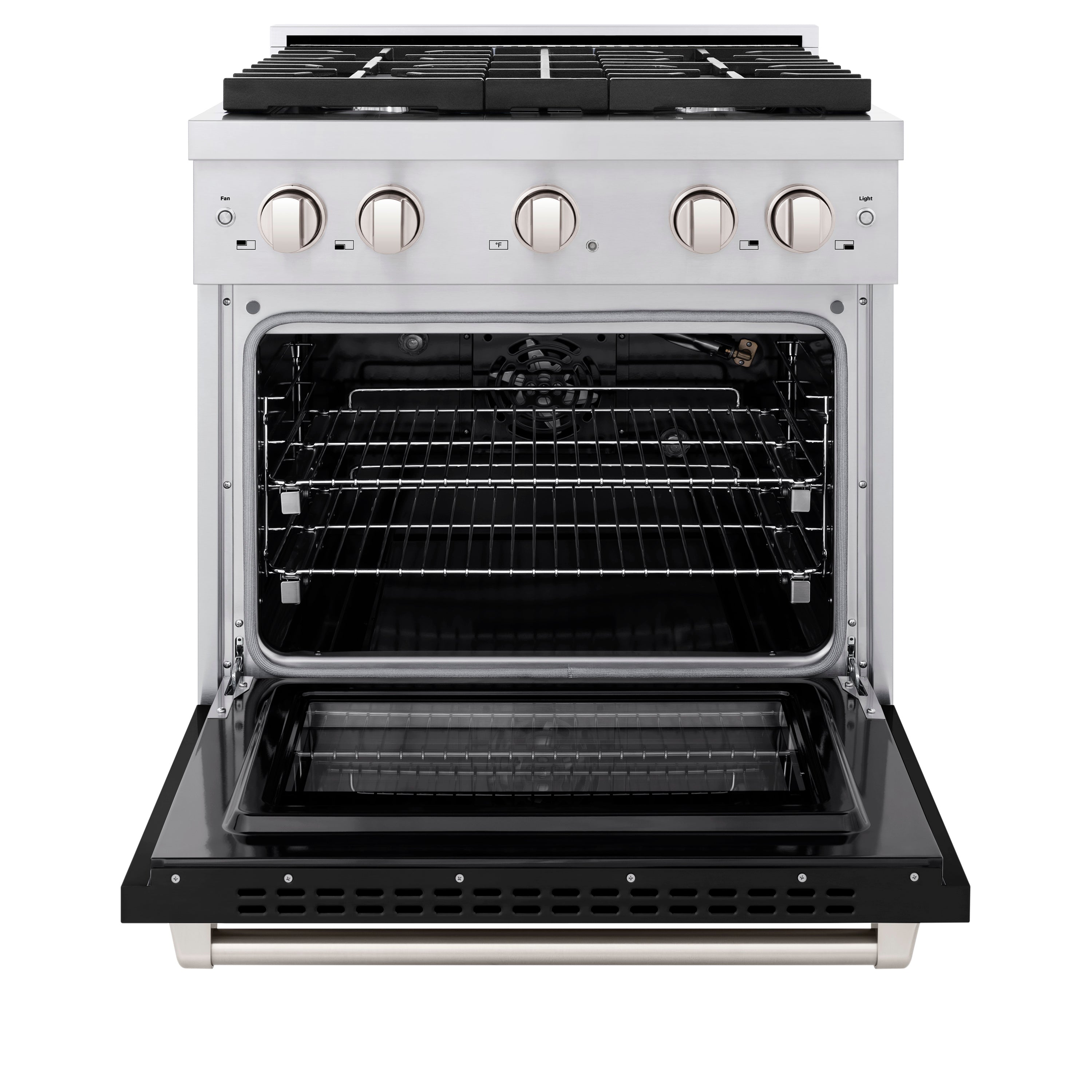 ZLINE 30 in. 4.2 cu. ft. 4 Burner Gas Range with Convection Gas Oven in Stainless Steel with Black Matte Door (SGR-BLM-30)