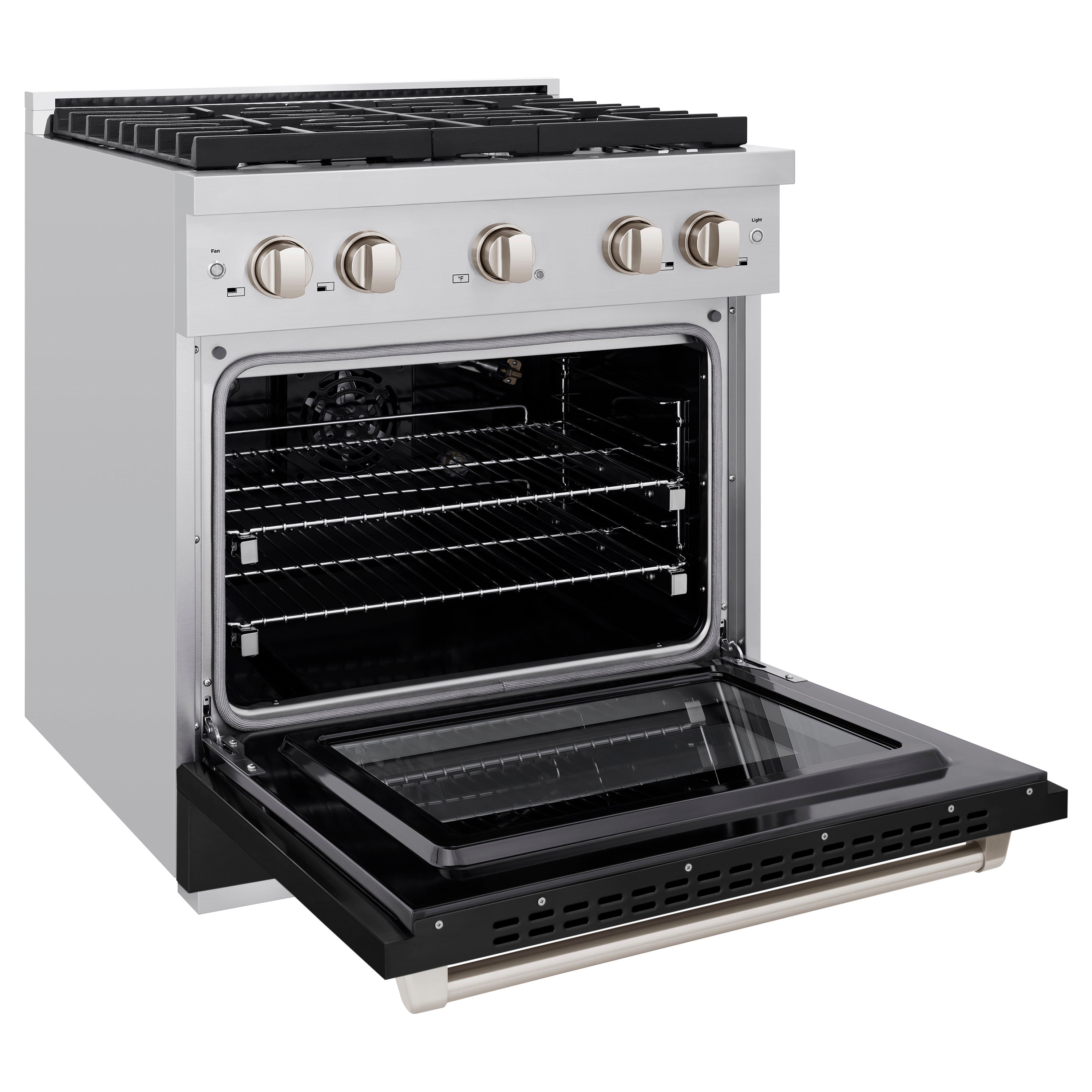 ZLINE 30 in. 4.2 cu. ft. 4 Burner Gas Range with Convection Gas Oven in Stainless Steel with Black Matte Door (SGR-BLM-30)