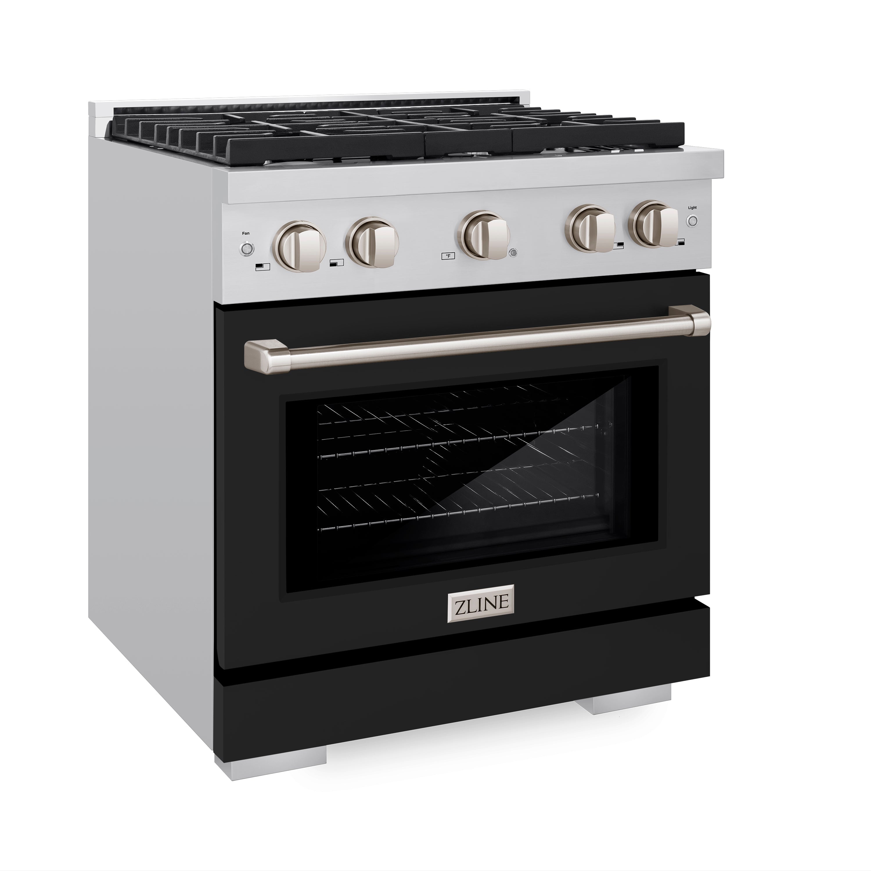 ZLINE 30 in. 4.2 cu. ft. 4 Burner Gas Range with Convection Gas Oven in Stainless Steel with Black Matte Door (SGR-BLM-30)