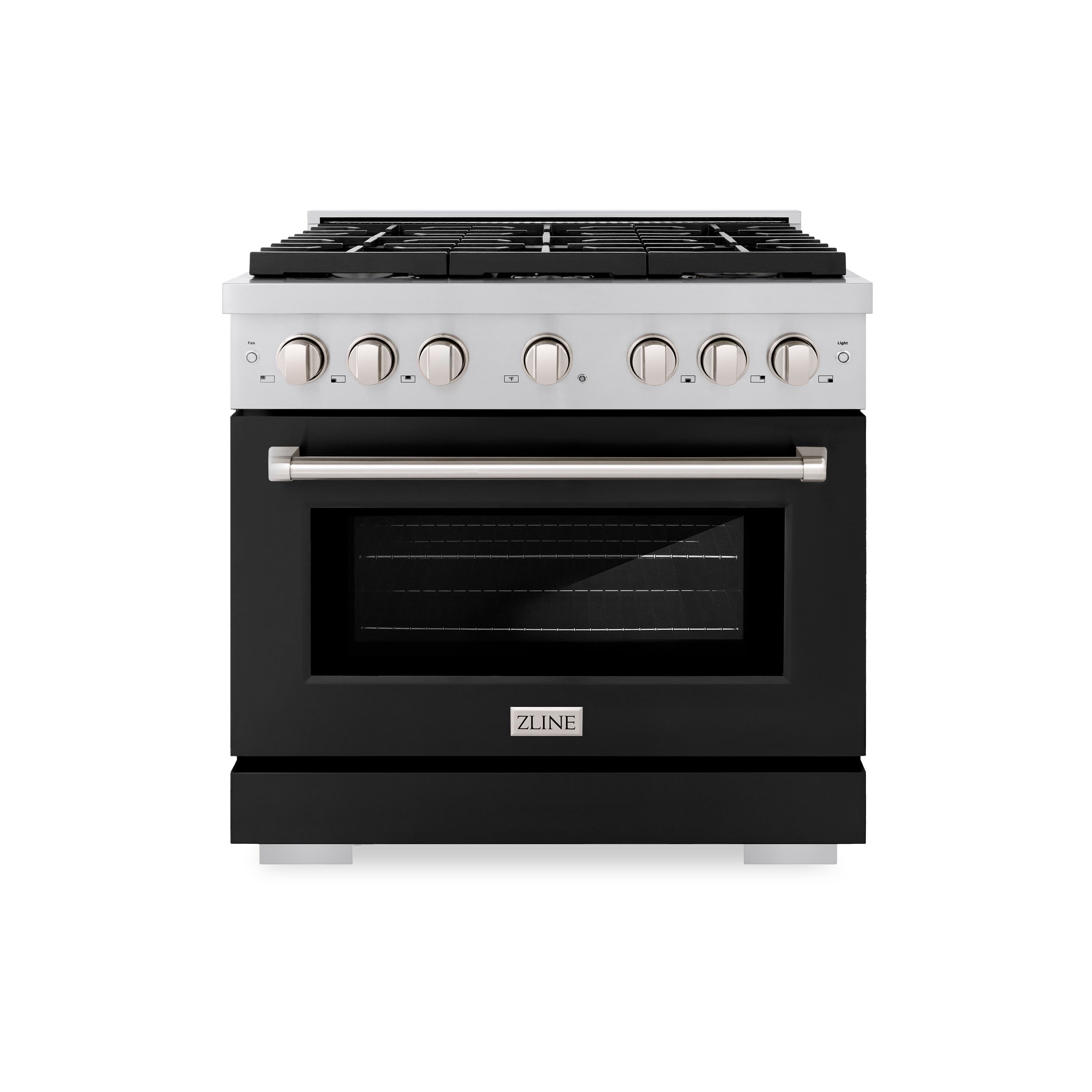 ZLINE 36 in. 5.2 cu. ft. 6 Burner Gas Range with Convection Gas Oven in Stainless Steel with Black Matte Door (SGR-BLM-36)