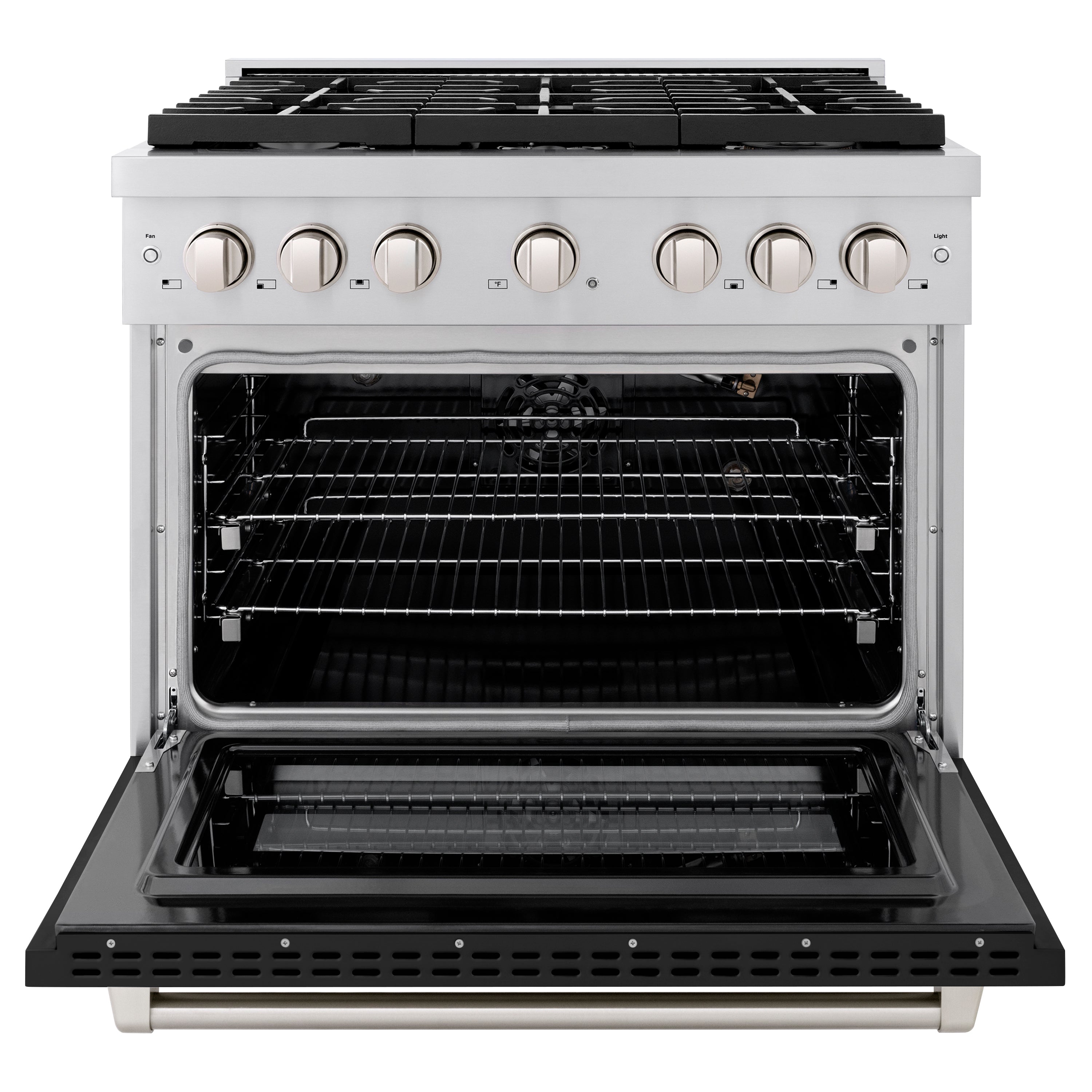 ZLINE 36 in. 5.2 cu. ft. 6 Burner Gas Range with Convection Gas Oven in Stainless Steel with Black Matte Door (SGR-BLM-36)