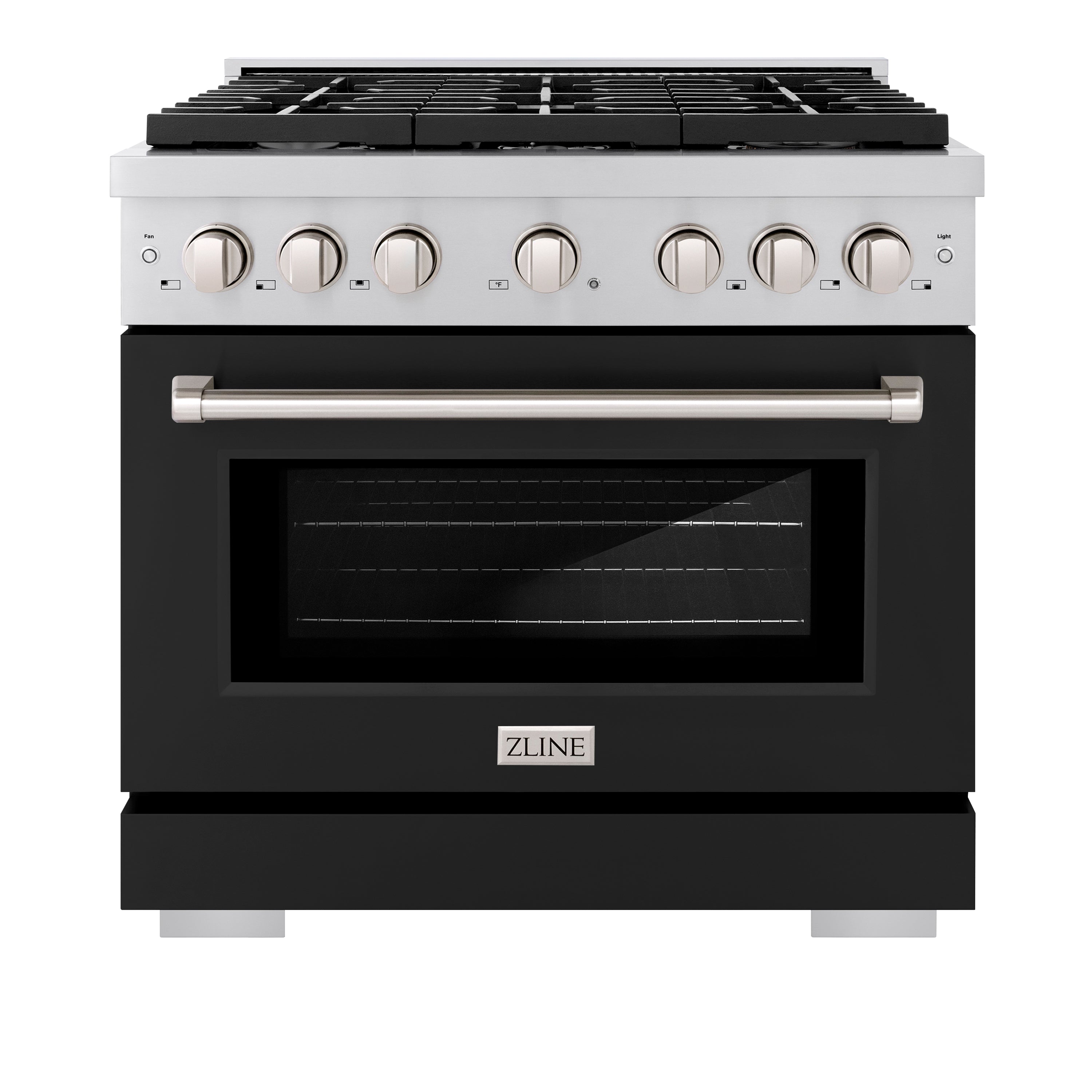 ZLINE 36 in. 5.2 cu. ft. 6 Burner Gas Range with Convection Gas Oven in Stainless Steel with Black Matte Door (SGR-BLM-36)