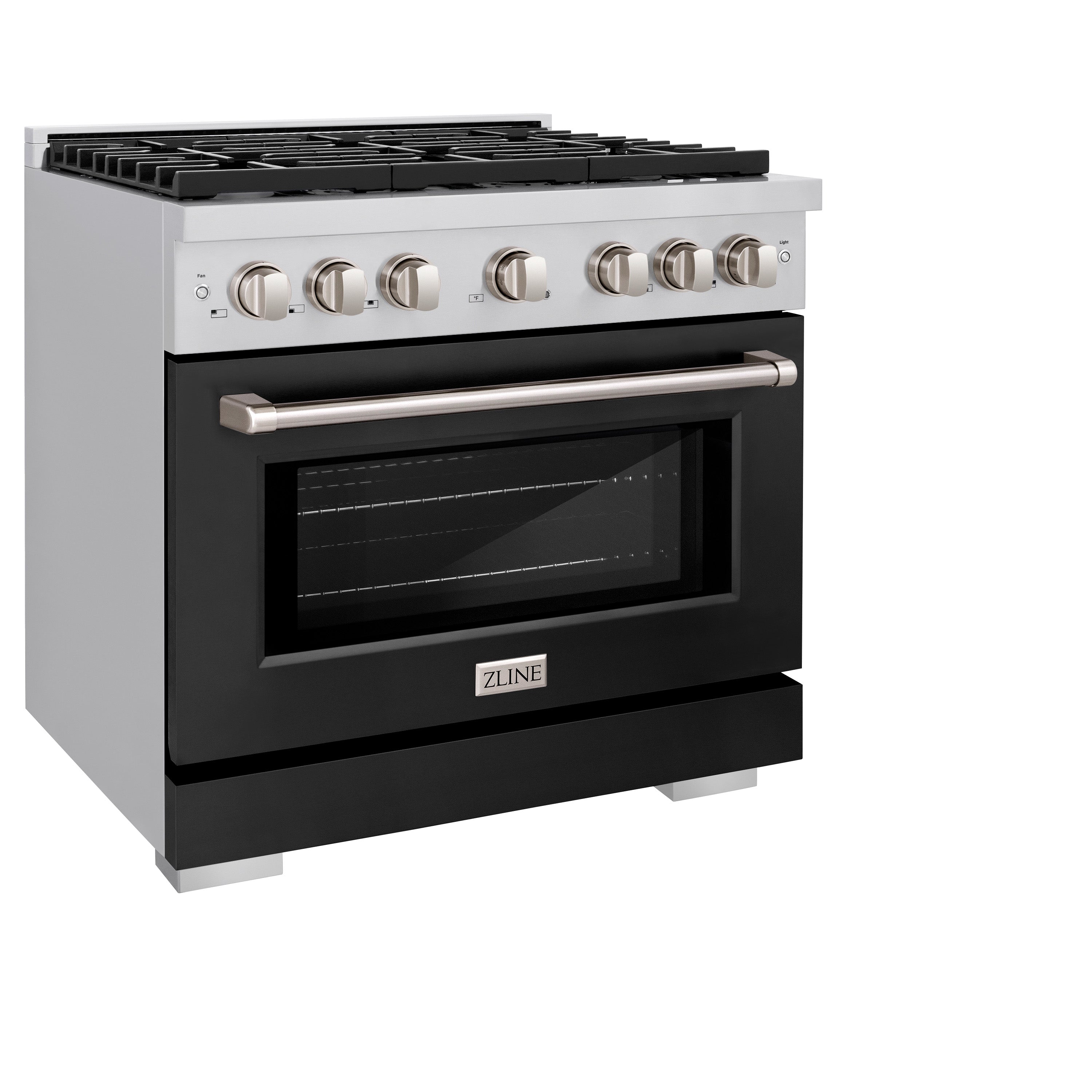 ZLINE 36 in. 5.2 cu. ft. 6 Burner Gas Range with Convection Gas Oven in Stainless Steel with Black Matte Door (SGR-BLM-36)