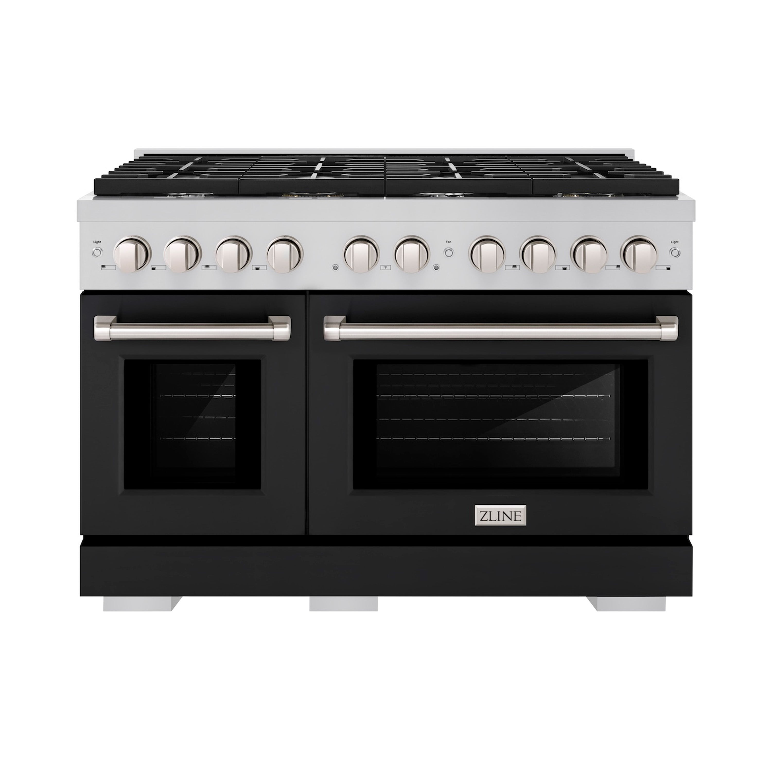 ZLINE 48 in. 6.7 cu. ft. 8 Burner Double Oven Gas Range in Stainless Steel with Black Matte Doors (SGR-BLM-48)