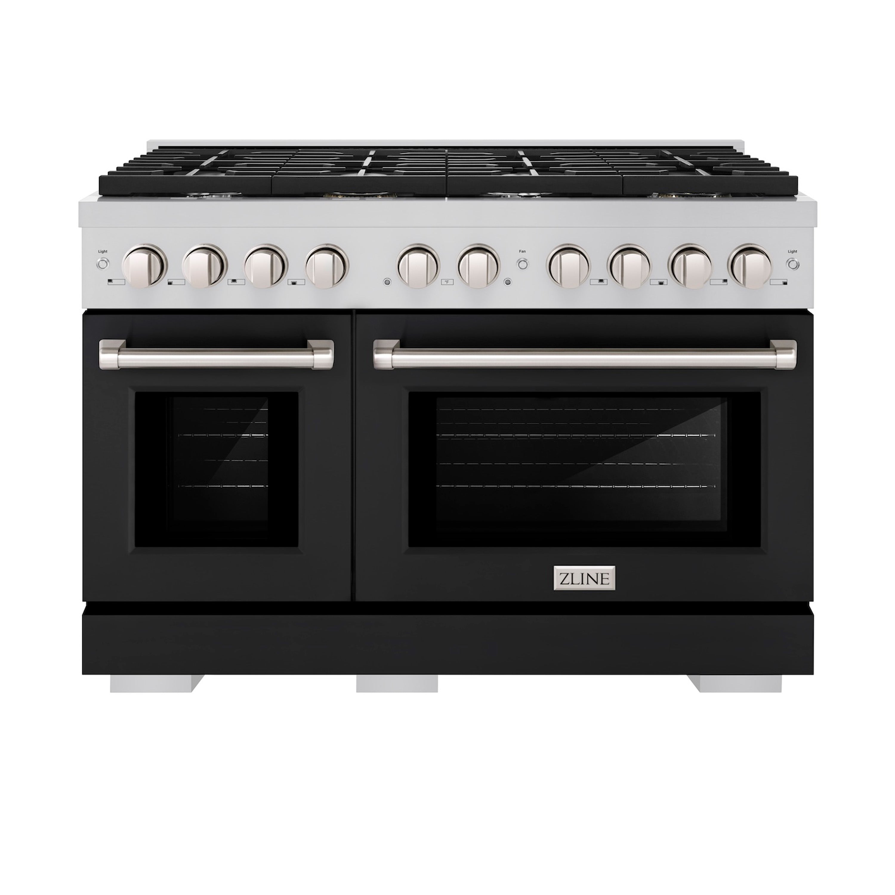 ZLINE 48 in. 6.7 cu. ft. 8 Burner Double Oven Gas Range in Stainless Steel with Black Matte Doors (SGR-BLM-48)