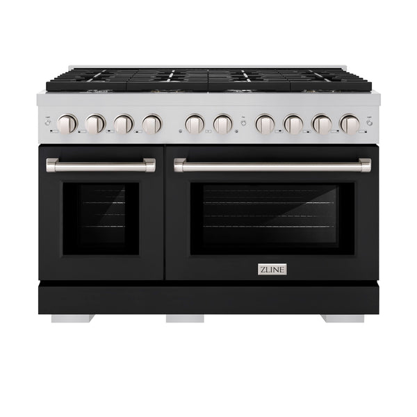 ZLINE 48 in. 6.7 cu. ft. 8 Burner Double Oven Gas Range in Stainless Steel with Black Matte Doors (SGR-BLM-48)