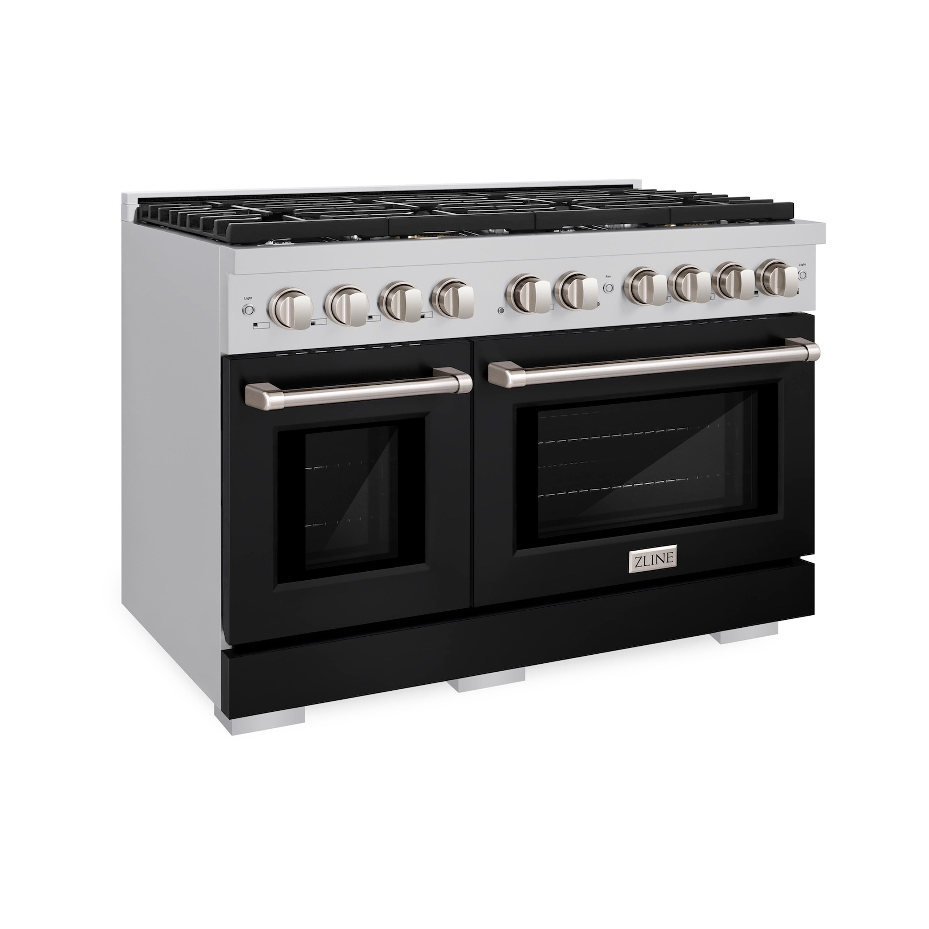 ZLINE 48 in. 6.7 cu. ft. 8 Burner Double Oven Gas Range in Stainless Steel with Black Matte Doors (SGR-BLM-48)