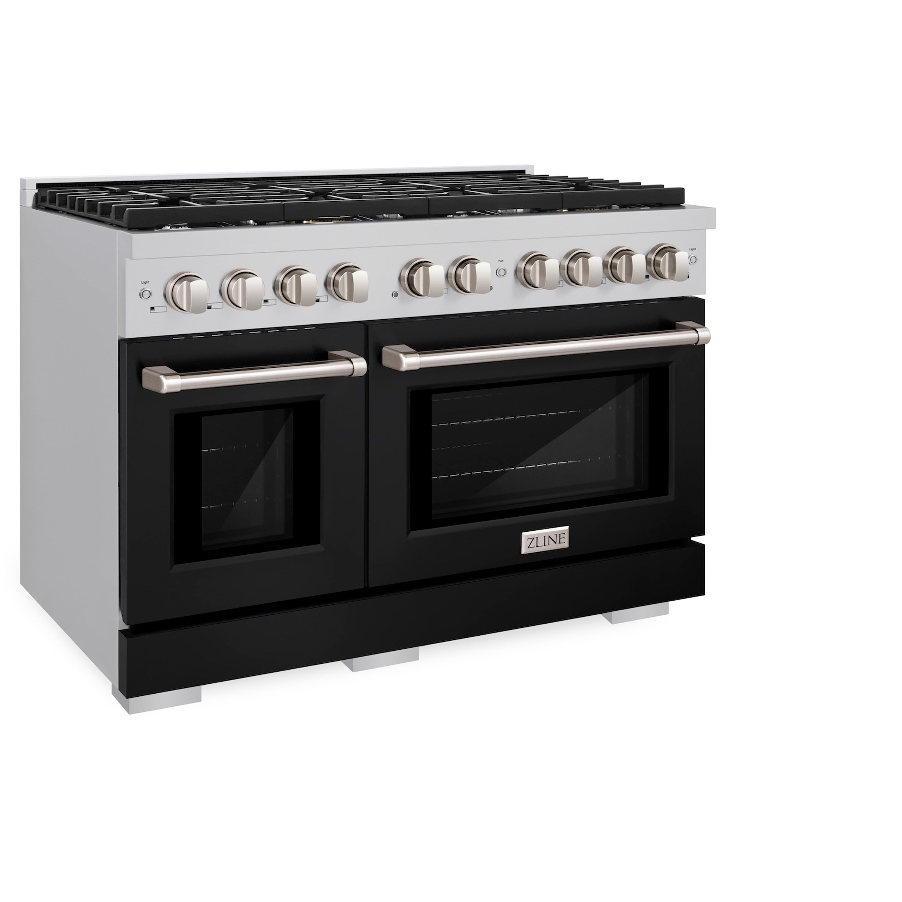 ZLINE 48 in. 6.7 cu. ft. 8 Burner Double Oven Gas Range in Stainless Steel with Black Matte Doors (SGR-BLM-48)