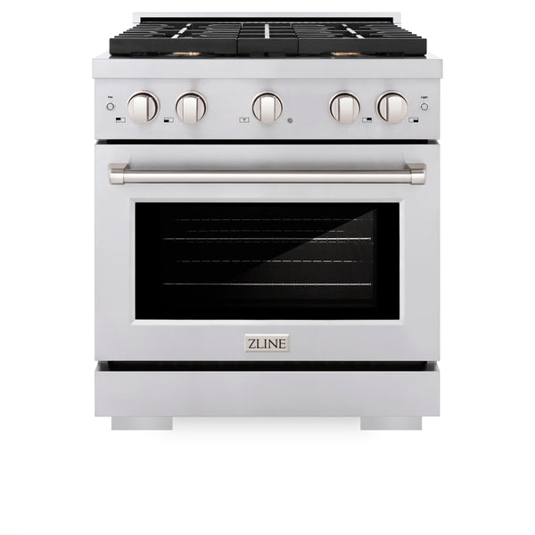 ZLINE 30 in. 4.2 cu. ft. Paramount Dual Fuel Range with Gas Cooktop and Electric Convection Oven in Stainless Steel with 4 Brass Burners (SDR-BR-30)