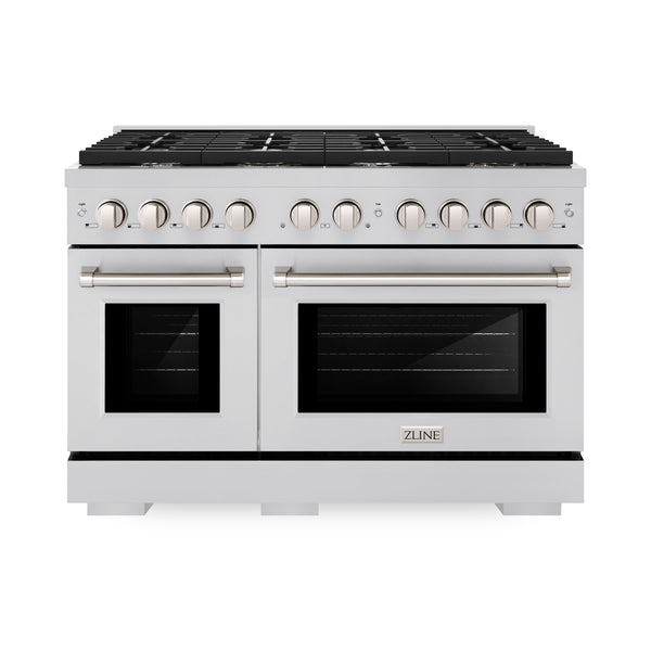 ZLINE 48 in. 6.7 cu. ft. Paramount Double Oven Dual Fuel Range with 8 Burner Gas Cooktop in Stainless Steel (SDR48)