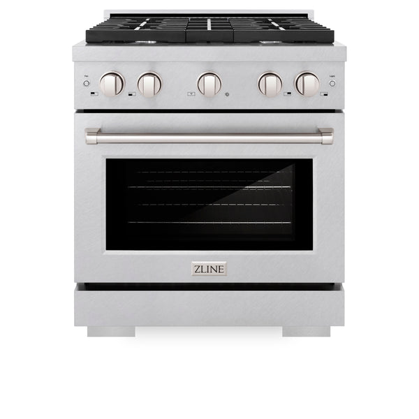 ZLINE 30 in. 4.2 cu. ft. Paramount Dual Fuel Range with 4 Burner Gas Cooktop and Electric Convection Oven in DuraSnow® Stainless Steel (SDRS-30)