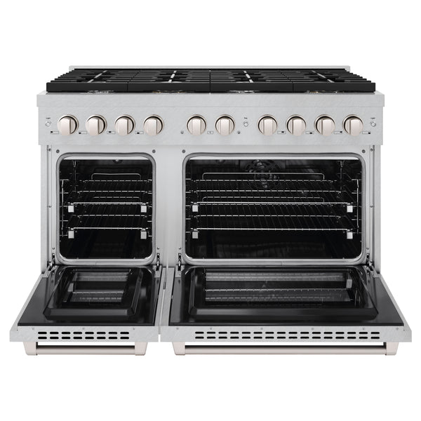 ZLINE 48 in. 6.7 cu. ft. Paramount Double Oven Dual Fuel Range with 8 Burner Gas Cooktop in DuraSnow® Stainless Steel (SDRS-48)