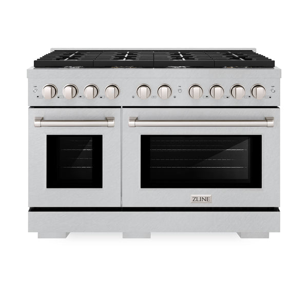 ZLINE 48 in. 6.7 cu. ft. Paramount Double Oven Dual Fuel Range with 8 Burner Gas Cooktop in DuraSnow® Stainless Steel (SDRS-48)