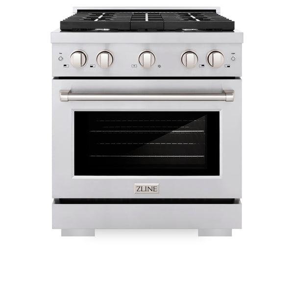 ZLINE Appliances 30" Kitchen Package with Stainless Steel Gas Range, Convertible Vent Range Hood and Tall Tub Dishwasher (3KP-SGRRH30-DWV)