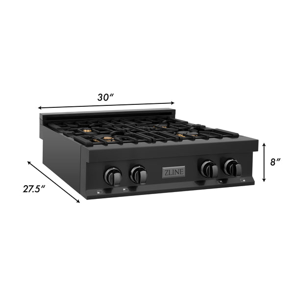 ZLINE 30 in. Porcelain Rangetop in Black Stainless with 4 Gas Brass Burners (RTB-BR-30)