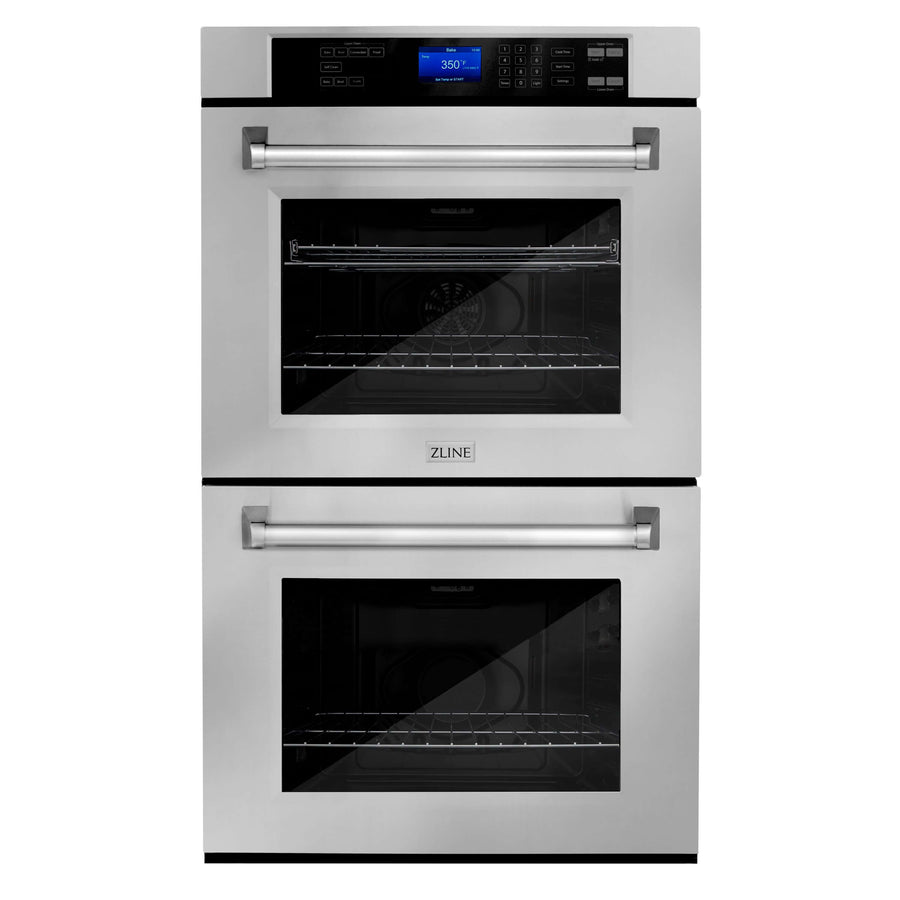 ZLINE Kitchen Package with Refrigeration, 30" Stainless Steel Gas Rangetop, 30" Convertible Vent Range Hood, 30" Double Wall Oven, and 24" Tall Tub Dishwasher (5KPR-RTRH30-AWDDWV)