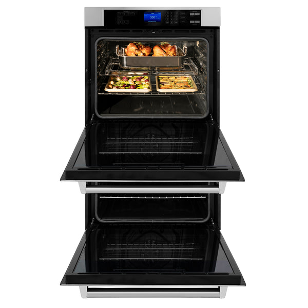 ZLINE Kitchen Package with Refrigeration, 36 in. Stainless Steel Gas Rangetop, 36 in. Convertible Vent Range Hood, 30 in. Double Wall Oven, and 24 in. Tall Tub Dishwasher (5KPR-RTRH36-AWDDWV)