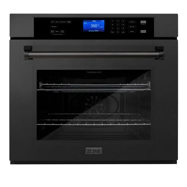 36" ZLINE Appliances Package with Black Stainless Steel Refrigeration, 36" Rangetop, 36" Range Hood and 30" Single Wall Oven (4KPR-RTBRH36-AWS)