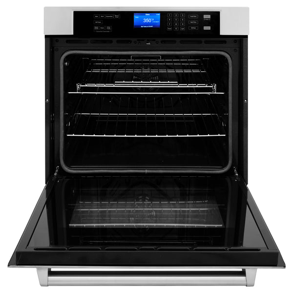 ZLINE 2 Piece Kitchen Appliance Package - 24" Stainless Steel Built-in Convection Microwave Oven and 30" Single Wall Oven with Self Clean (2KP-MW24-AWS30)