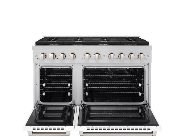 ZLINE 48 in. 6.7 cu. ft. 8 Burner Double Oven Gas Range in Stainless Steel with White Matte Doors (SGR-WM-48)