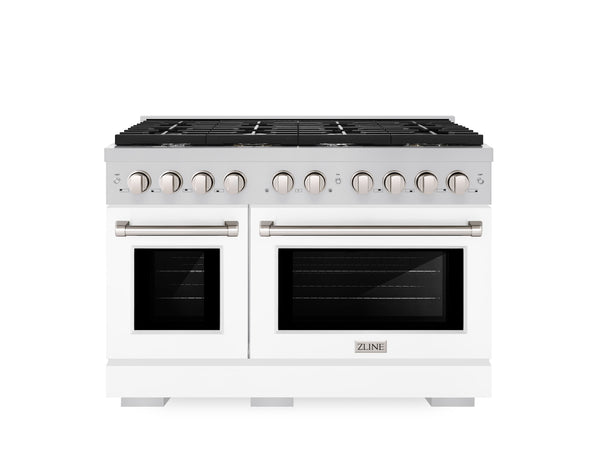 ZLINE 48 in. 6.7 cu. ft. 8 Burner Double Oven Gas Range in Stainless Steel with White Matte Doors (SGR-WM-48)