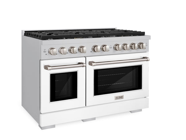 ZLINE 48 in. 6.7 cu. ft. 8 Burner Double Oven Gas Range in Stainless Steel with White Matte Doors (SGR-WM-48)