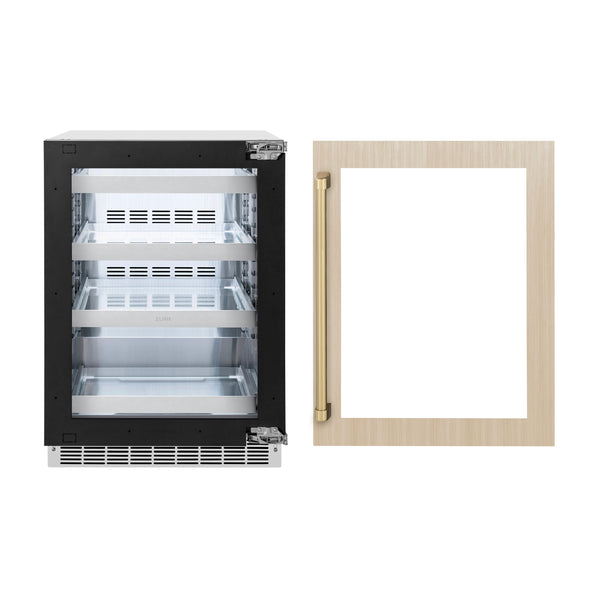 ZLINE 24 In. Touchstone Beverage Fridge with Panel-Ready Glass Door and Polished Gold Handle (RBSPOZ-24-G)