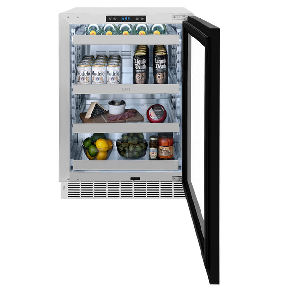 ZLINE 24 In. Touchstone Beverage Fridge with Panel-Ready Glass Door and Champagne Bronze Handle (RBSPOZ-24-CB)