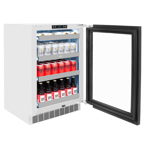 ZLINE Autograph Edition 24 in. Touchstone 151 Can Beverage Fridge With Panel Ready Glass Door And Matte Black Handle (RBSPOZ-24-MB)