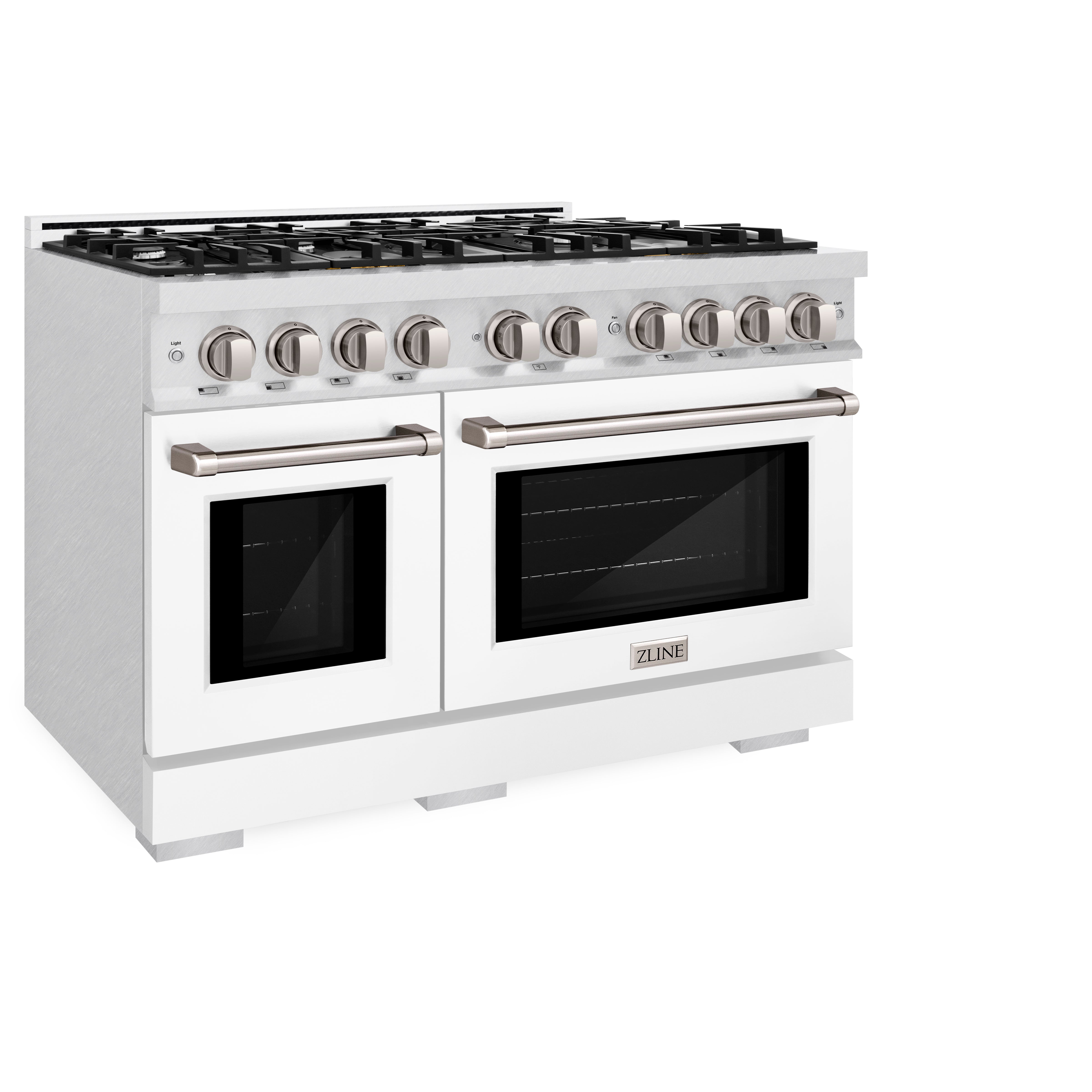 ZLINE 48 in. 6.7 cu. ft. Select Double Oven Dual Fuel Range with 8 Burner Gas Cooktop in DuraSnow® Stainless Steel with Black Matte Doors (HDRS-BLM-48)