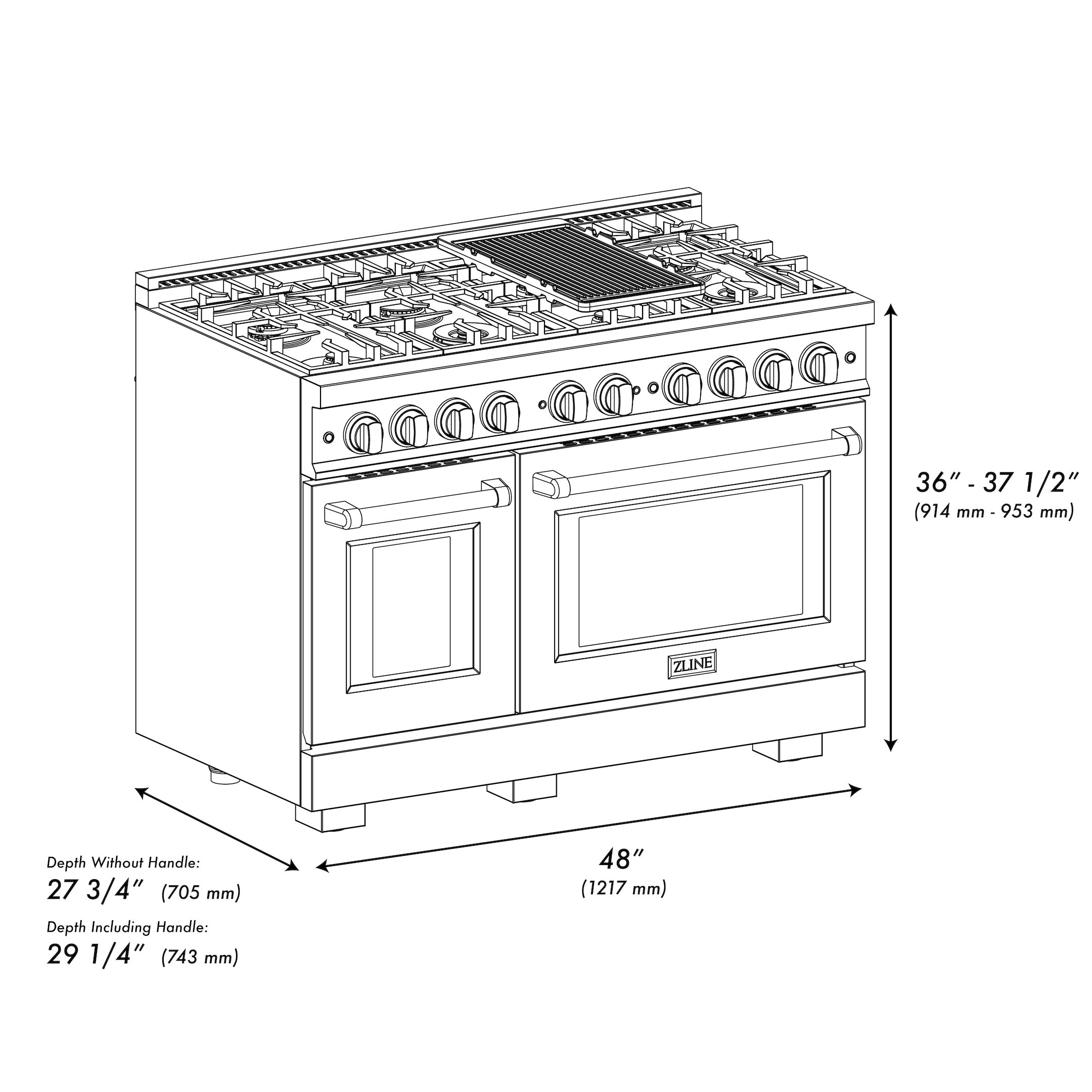 ZLINE 48 in. 6.7 cu. ft. Select Double Oven Dual Fuel Range with 8 Burner Gas Cooktop in Stainless Steel (HDR48)