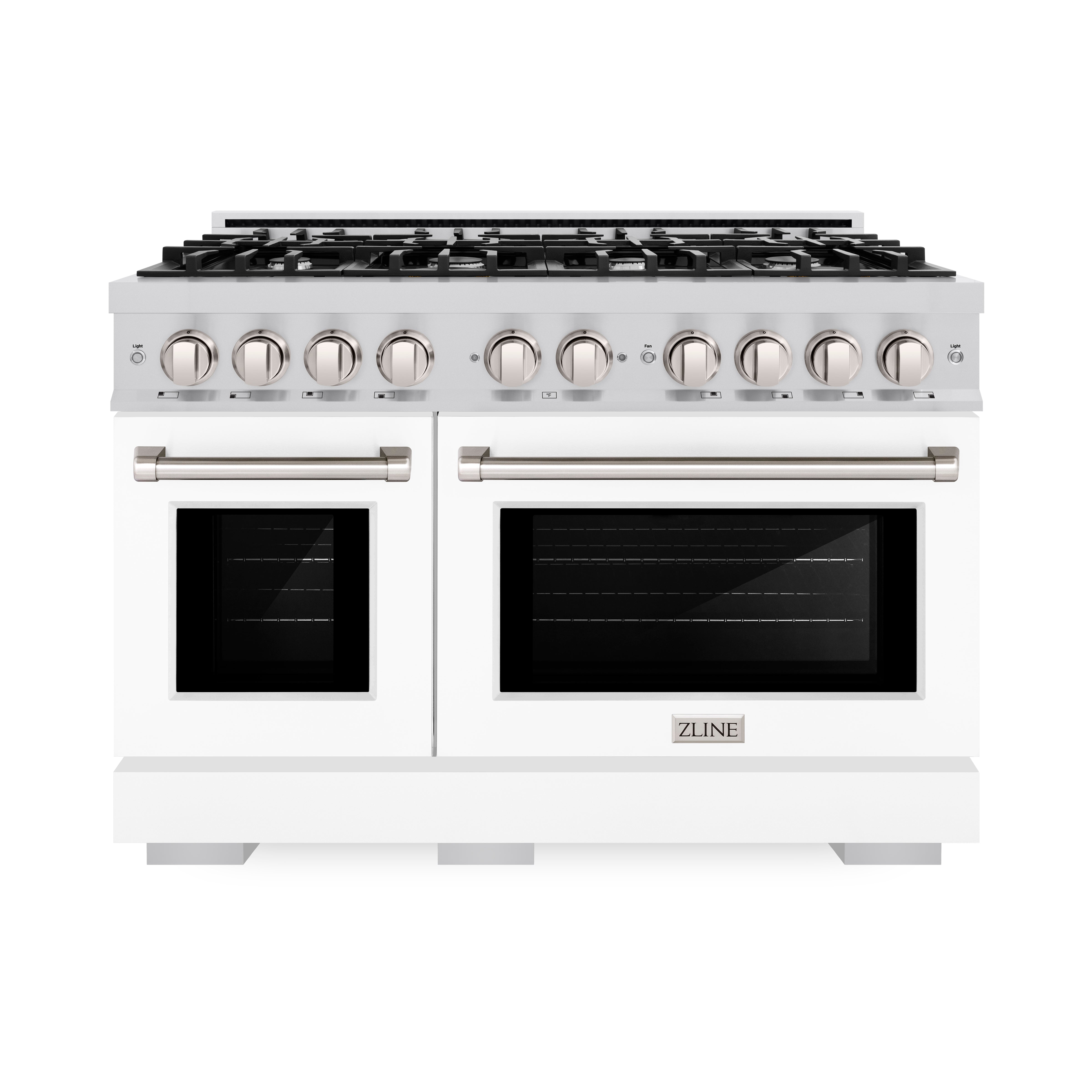 ZLINE 48 in. 6.7 cu. ft. Select Double Oven Dual Fuel Range with 8 Burner Gas Cooktop in Stainless Steel with White Matte Doors (HDR-WM-48)