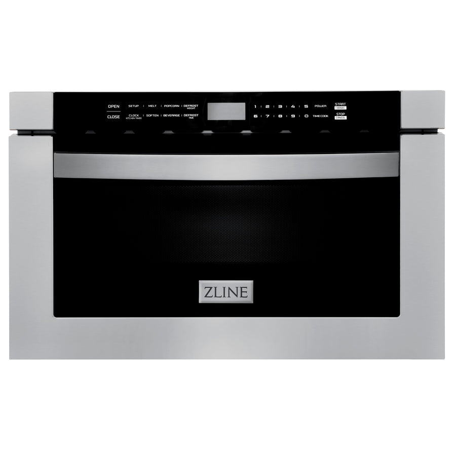 ZLINE Appliances Kitchen Package with Refrigeration, 30" Stainless Steel Gas Range, 30" Range Hood, Microwave Drawer, and 24" Tall Tub Dishwasher (5KPR-SGRRH30-MWDWV)