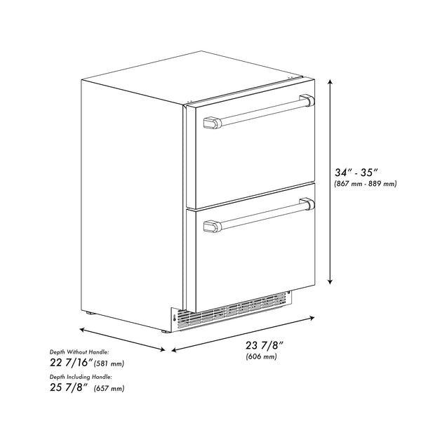 ZLINE Autograph Edition 24 in. Touchstone 168 Can Outdoor-Rated Dual Refrigerator Drawer with Stainless Steel Doors and Champagne Bronze Handles (RDSOZ-ST-24-CB)