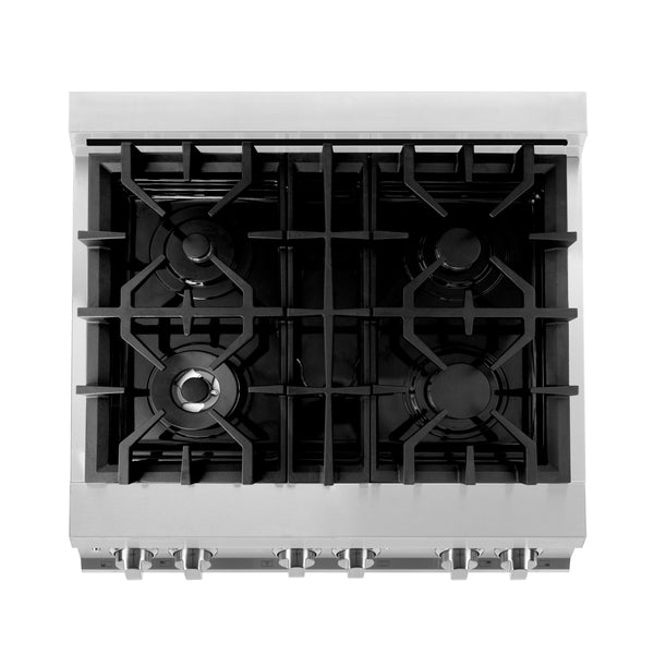 ZLINE 2 Piece Kitchen Appliance Package - 30" Stainless Steel Dual Fuel Range with Black Matte Door and Convertible Vent Range Hood (2KP-RABLMRH30)