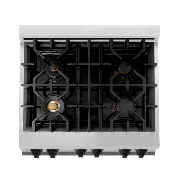 ZLINE Appliances - 2 Piece Kitchen Package - 30" Autograph Edition Stainless Steel Dual Fuel Range and Range Hood with Matte Black Accents (2AKP-RARH30-MB)